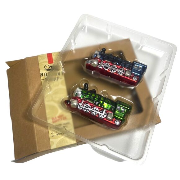 Old Navy Supply Co Hand Blown Glass Christmas Ornament Green Blue Train - Picture 4 of 9